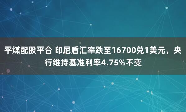 平煤配股平台 印尼盾汇率跌至16700兑1美元，央行维持基准利率4.75%不变